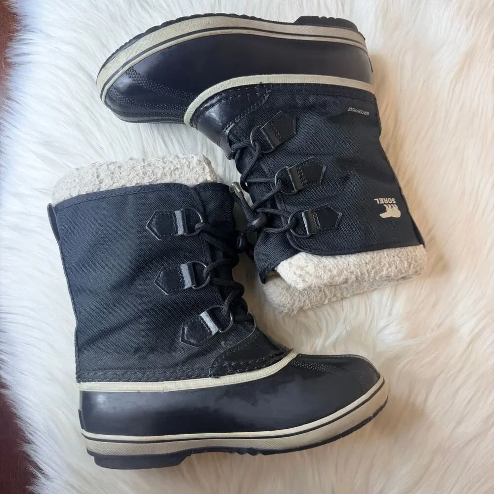 SOREL Youth Kids Yoot Pac Black Waterproof Snow Boots Size 3